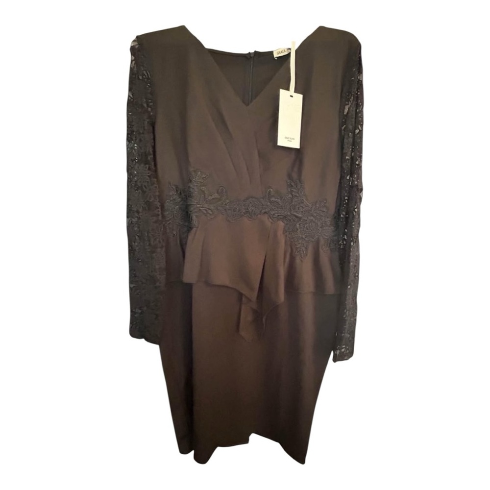 Grace Elegant Black Dress with Lace Sleeves Size XL